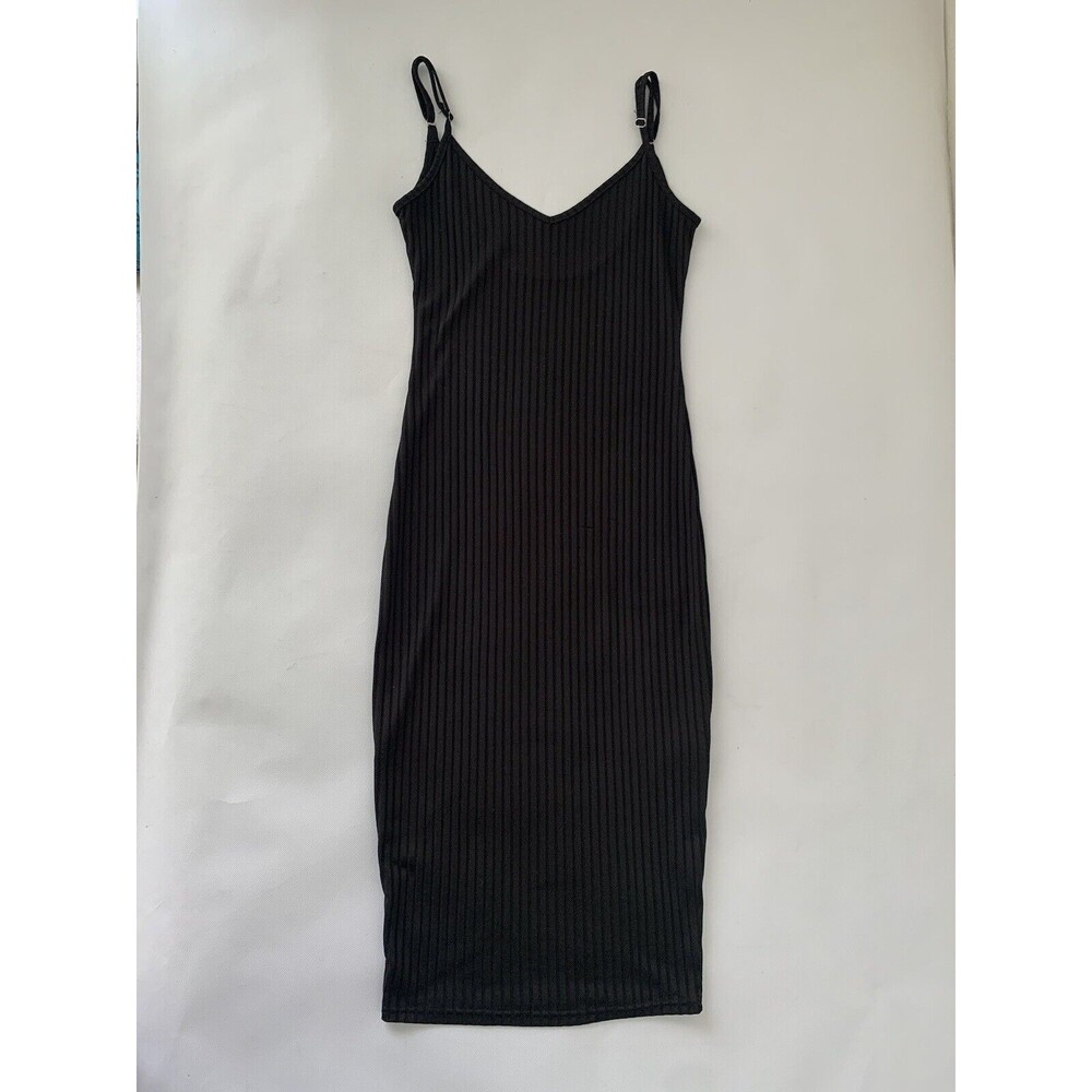 Shein Bodycon Dress Womens Small Black Ribbed Cami Spaghetti Strap Stretch Basic - Picture 5 of 11